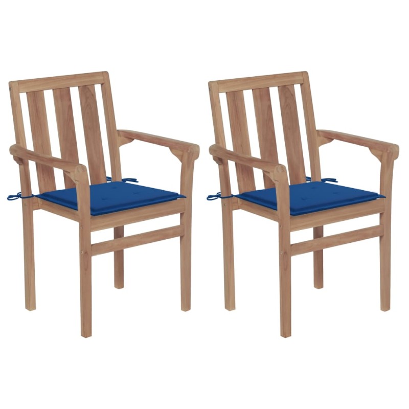 vidaXL Gartenstühle 2 Stk. mit Königsblauen Kissen Teak Massivholz vidaXL Gartenstühle 2 Stk. mit Königsblauen Kissen Teak Massivholz