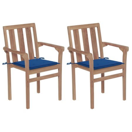 vidaXL Gartenstühle 2 Stk. mit Königsblauen Kissen Teak Massivholz 