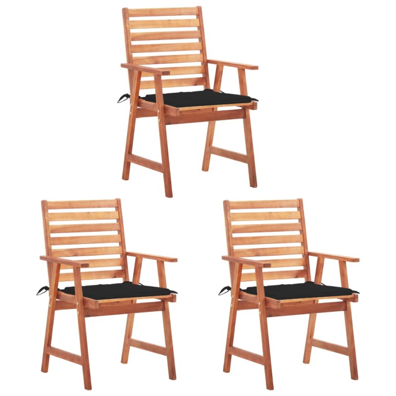 vidaXL Garten-Essstühle 3 Stk. mit Kissen Massivholz Akazie vidaXL Garten-Essstühle 3 Stk. mit Kissen Massivholz Akazie