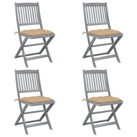 vidaXL Klappbare Gartenstühle 4 Stk. mit Kissen Massivholz Akazie