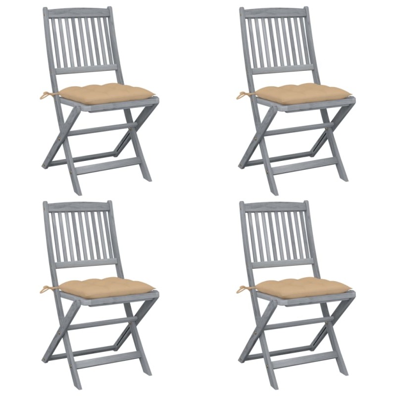 vidaXL Klappbare Gartenstühle 4 Stk. mit Kissen Massivholz Akazie vidaXL Klappbare Gartenstühle 4 Stk. mit Kissen Massivholz Akazie