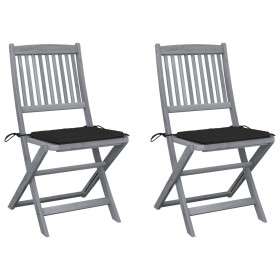 vidaXL Klappbare Gartenstühle 2 Stk. mit Kissen Massivholz Akazie