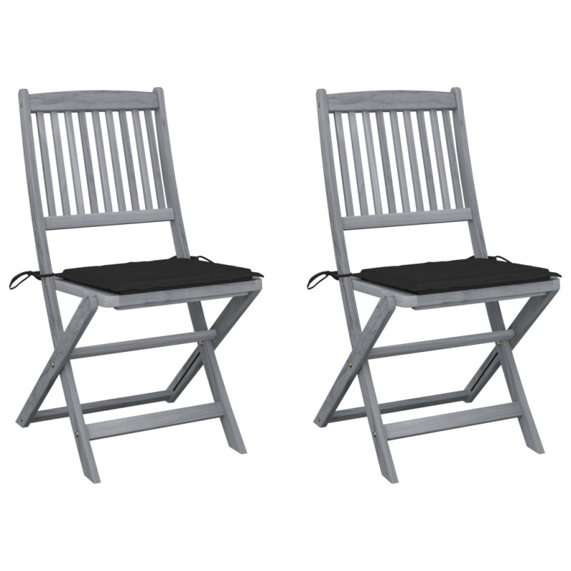vidaXL Klappbare Gartenstühle 2 Stk. mit Kissen Massivholz Akazie vidaXL Klappbare Gartenstühle 2 Stk. mit Kissen Massivholz Akazie