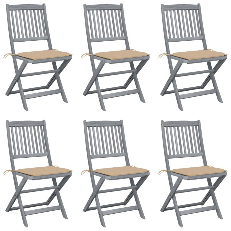 vidaXL Klappbare Gartenstühle 6 Stk. mit Sitzkissen Massivholz Akazie vidaXL Klappbare Gartenstühle 6 Stk. mit Sitzkissen Massivholz Akazie