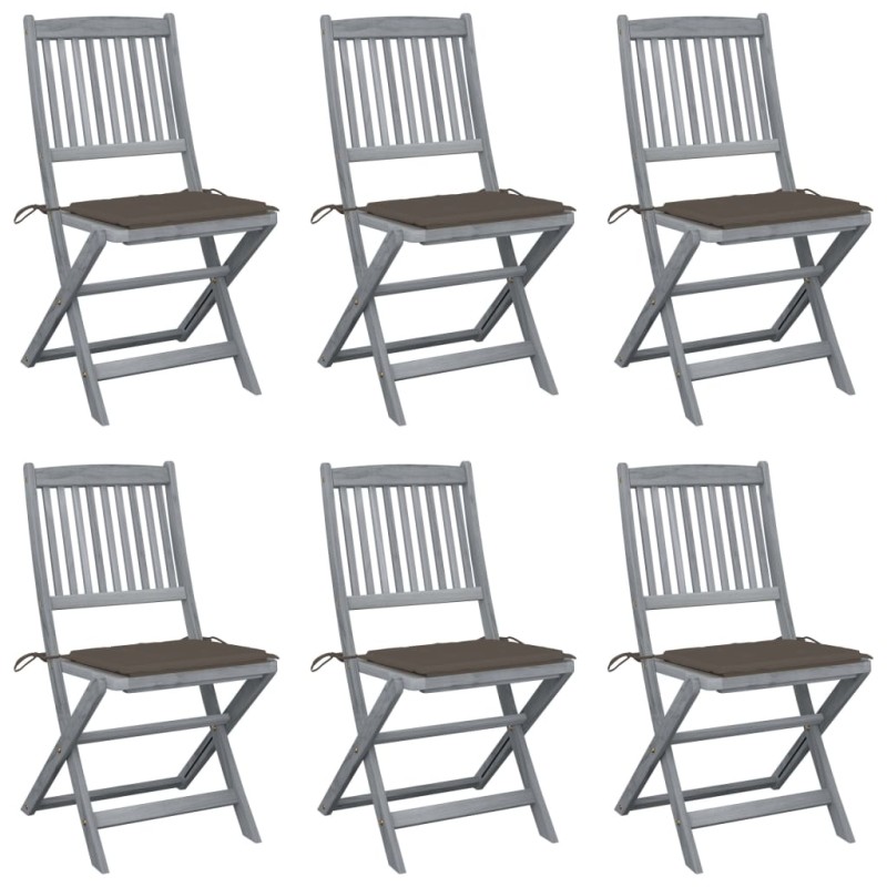 vidaXL Klappbare Gartenstühle 6 Stk. mit Sitzkissen Massivholz Akazie vidaXL Klappbare Gartenstühle 6 Stk. mit Sitzkissen Massivholz Akazie