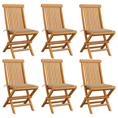 vidaXL Gartenstühle mit Beige Kissen 6 Stk. Massivholz Teak 