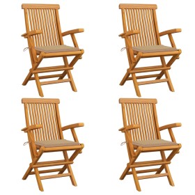 vidaXL Gartenstühle mit Beige Kissen 4 Stk. Massivholz Teak