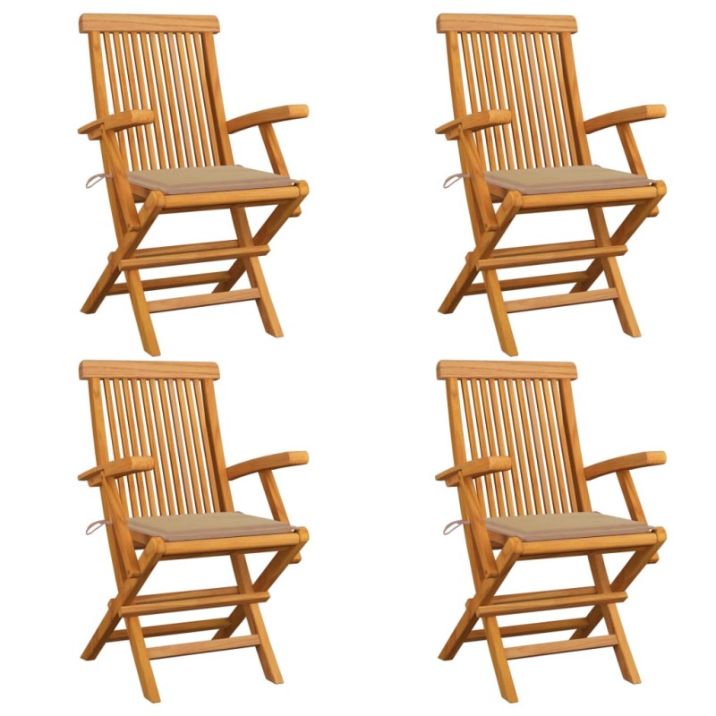 vidaXL Gartenstühle mit Beige Kissen 4 Stk. Massivholz Teak vidaXL Gartenstühle mit Beige Kissen 4 Stk. Massivholz Teak