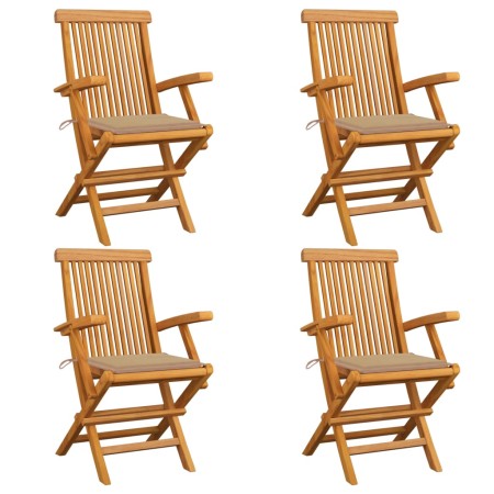 vidaXL Gartenstühle mit Beige Kissen 4 Stk. Massivholz Teak