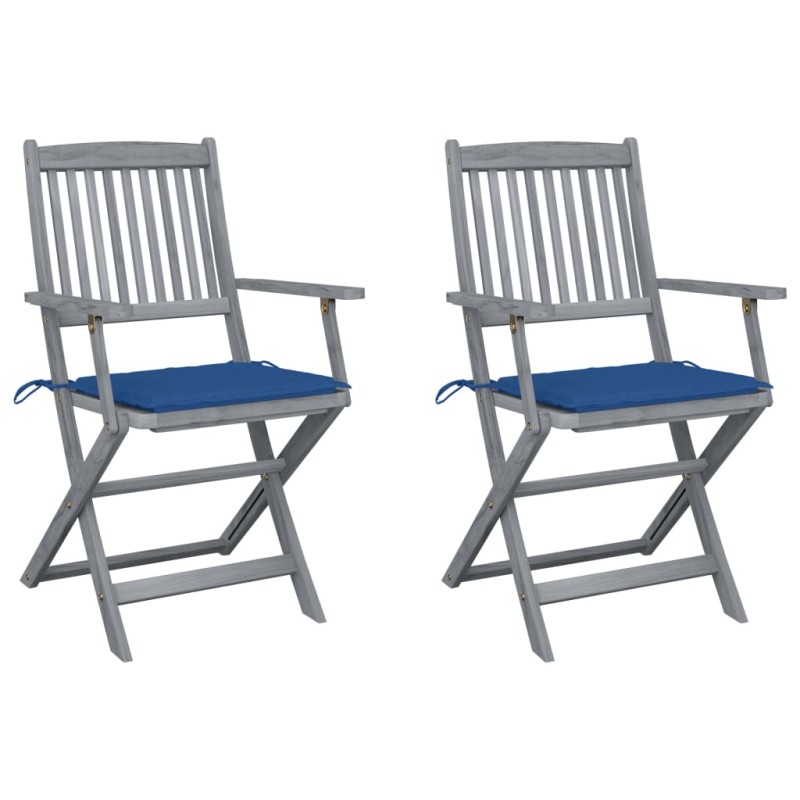 vidaXL Klappbare Gartenstühle 2 Stk. mit Sitzkissen Massivholz Akazie vidaXL Klappbare Gartenstühle 2 Stk. mit Sitzkissen Massivholz Akazie