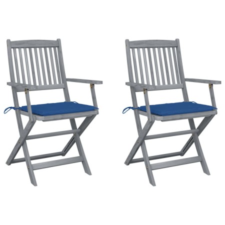 vidaXL Klappbare Gartenstühle 2 Stk. mit Sitzkissen Massivholz Akazie