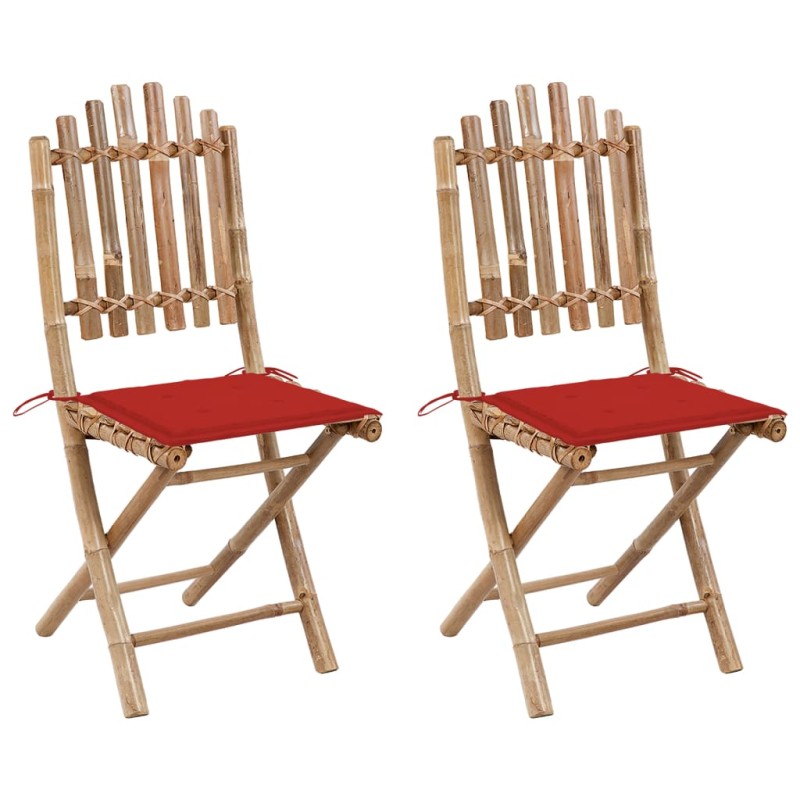 vidaXL Klappbare Gartenstühle 2 Stk. mit Kissen Bambus vidaXL Klappbare Gartenstühle 2 Stk. mit Kissen Bambus