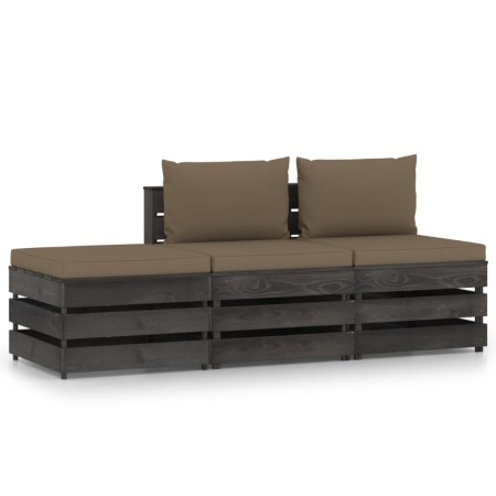 vidaXL 3-tlg. Garten-Lounge-Set mit Kissen Grau Imprägniertes Holz