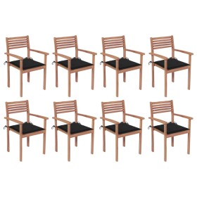 vidaXL Stapelbare Gartenstühle mit Kissen 8 Stk. Massivholz Teak