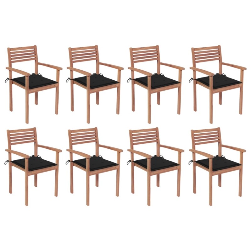 vidaXL Stapelbare Gartenstühle mit Kissen 8 Stk. Massivholz Teak vidaXL Stapelbare Gartenstühle mit Kissen 8 Stk. Massivholz Teak