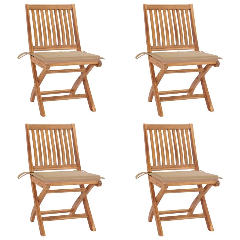 vidaXL Klappbare Gartenstühle mit Kissen 4 Stk. Massivholz Teak vidaXL Klappbare Gartenstühle mit Kissen 4 Stk. Massivholz Teak