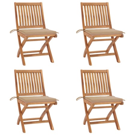vidaXL Klappbare Gartenstühle mit Kissen 4 Stk. Massivholz Teak