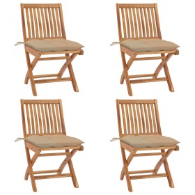vidaXL Klappbare Gartenstühle mit Kissen 4 Stk. Massivholz Teak