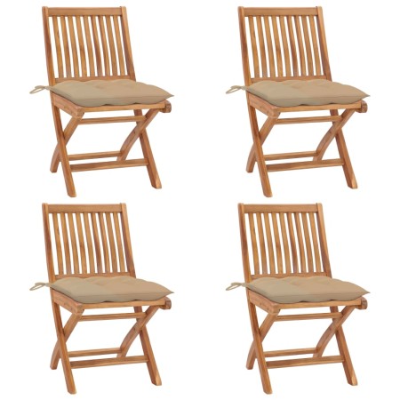 vidaXL Klappbare Gartenstühle mit Kissen 4 Stk. Massivholz Teak