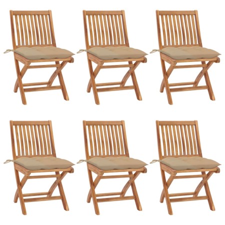 vidaXL Klappbare Gartenstühle mit Kissen 6 Stk. Massivholz Teak