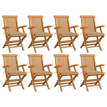vidaXL Gartenstühle mit Beigen Kissen 8 Stk. Massivholz Teak