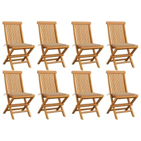 vidaXL Gartenstühle mit Beigen Kissen 8 Stk. Massivholz Teak