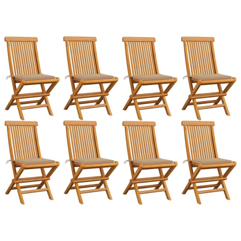 vidaXL Gartenstühle mit Beigen Kissen 8 Stk. Massivholz Teak vidaXL Gartenstühle mit Beigen Kissen 8 Stk. Massivholz Teak