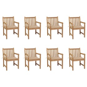 vidaXL Gartenstühle 8 Stk. mit Beigen Kissen Massivholz Teak