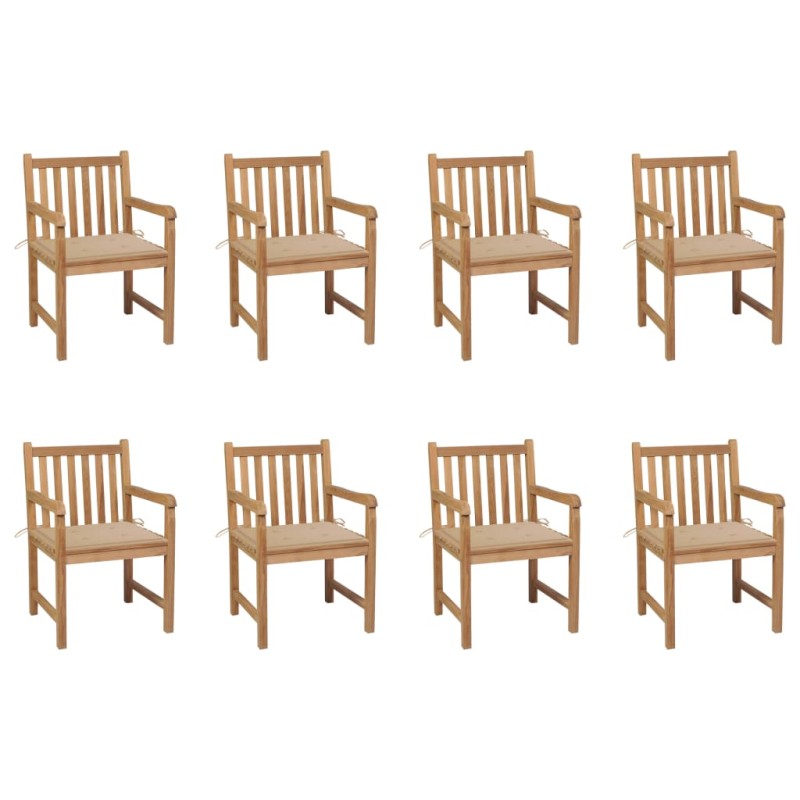 vidaXL Gartenstühle 8 Stk. mit Beigen Kissen Massivholz Teak vidaXL Gartenstühle 8 Stk. mit Beigen Kissen Massivholz Teak