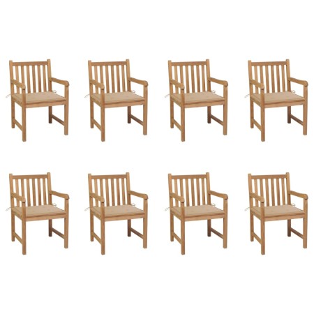 vidaXL Gartenstühle 8 Stk. mit Beigen Kissen Massivholz Teak