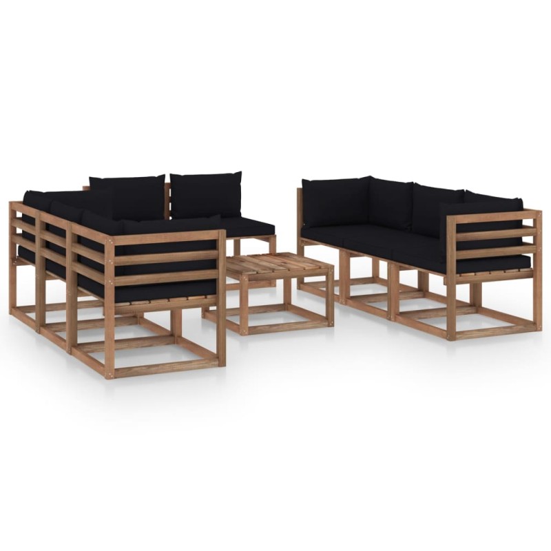 9-tlg. Garten-Lounge-Set mit Kissen Schwarz 9-tlg. Garten-Lounge-Set mit Kissen Schwarz