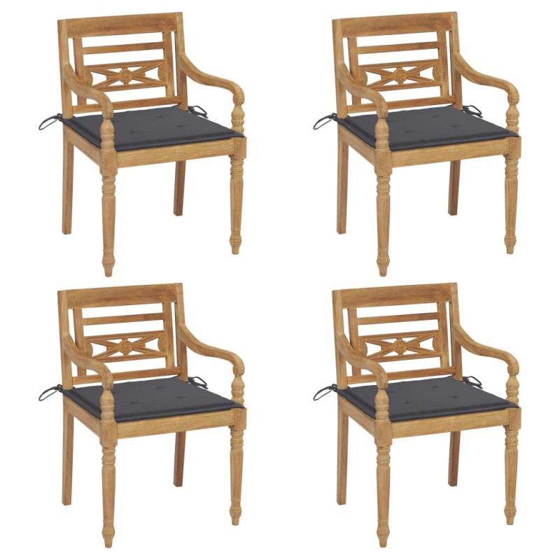 vidaXL Batavia-Stühle mit Kissen 4 Stk. Massivholz Teak vidaXL Batavia-Stühle mit Kissen 4 Stk. Massivholz Teak