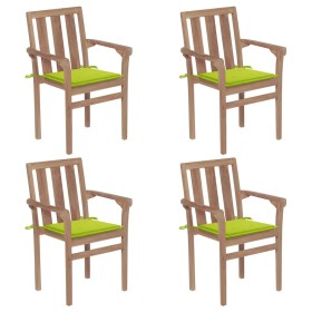 vidaXL Stapelbare Gartenstühle mit Kissen 4 Stk. Massivholz Teak