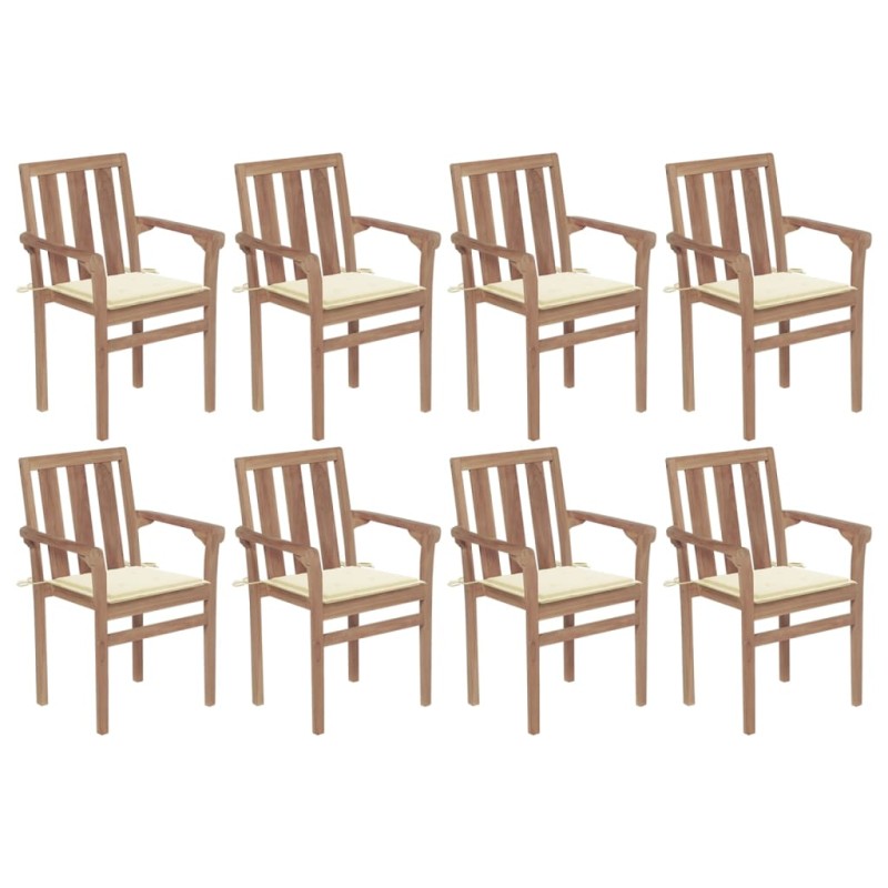 vidaXL Stapelbare Gartenstühle mit Kissen 8 Stk. Massivholz Teak vidaXL Stapelbare Gartenstühle mit Kissen 8 Stk. Massivholz Teak