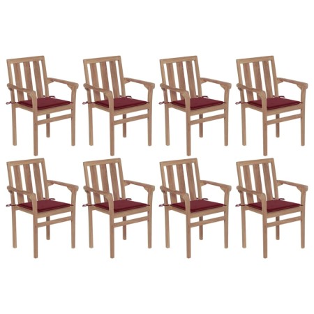 vidaXL Stapelbare Gartenstühle mit Kissen 8 Stk. Massivholz Teak