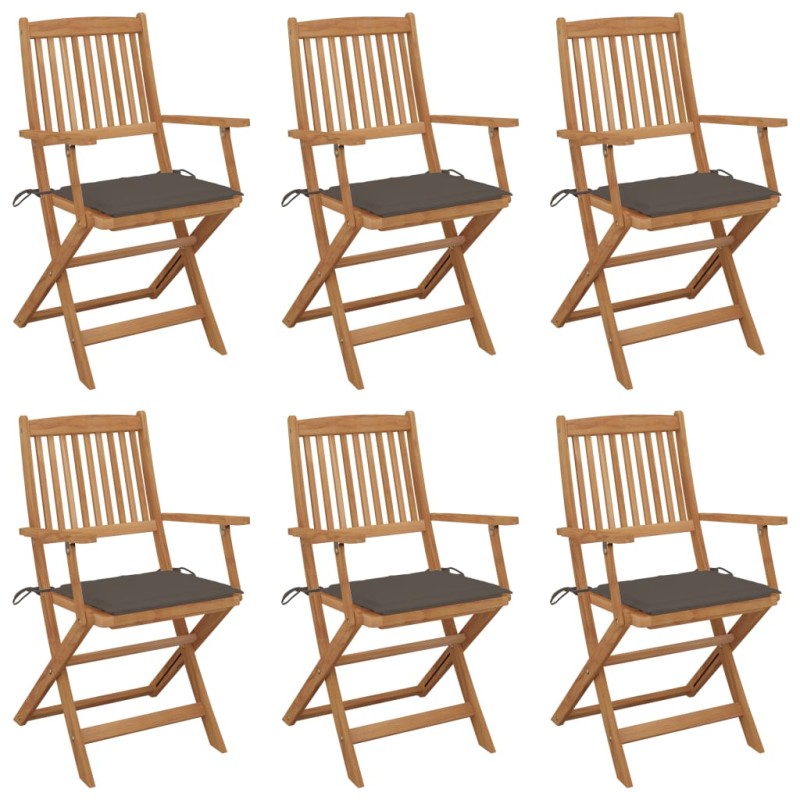 vidaXL Klappbare Gartenstühle 6 Stk. mit Kissen Massivholz Akazie vidaXL Klappbare Gartenstühle 6 Stk. mit Kissen Massivholz Akazie