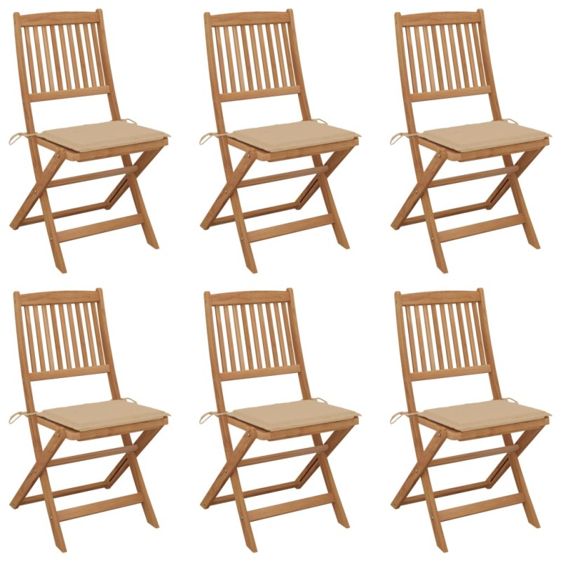 vidaXL Klappbare Gartenstühle 6 Stk. mit Kissen Massivholz Akazie vidaXL Klappbare Gartenstühle 6 Stk. mit Kissen Massivholz Akazie
