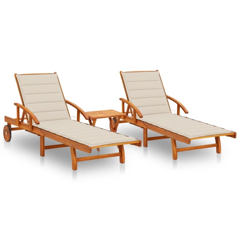 vidaXL Sonnenliegen 2 Stk. mit Tisch und Auflagen Massivholz Akazie vidaXL Sonnenliegen 2 Stk. mit Tisch und Auflagen Massivholz Akazie