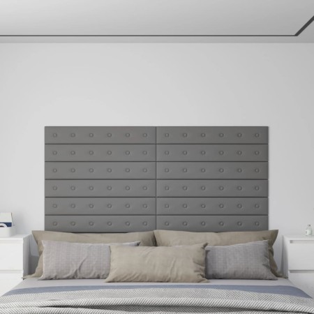 vidaXL Wandpaneele 12 Stk. Grau 90x15 cm Kunstleder 1,62 m²