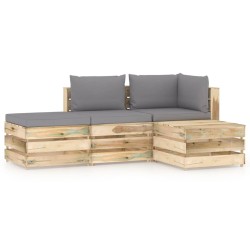 4-tlg. Garten-Lounge-Set mit Kissen Grün Imprägniertes Holz