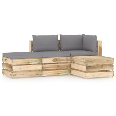 4-tlg. Garten-Lounge-Set mit Kissen Grün Imprägniertes Holz