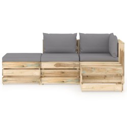 4-tlg. Garten-Lounge-Set mit Kissen Grün Imprägniertes Holz