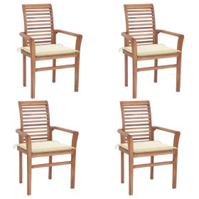 vidaXL Essstühle 4 Stk. mit Cremeweißen Kissen Massivholz Teak