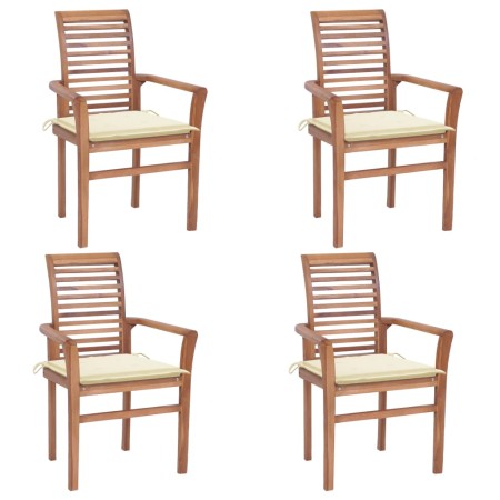 vidaXL Essstühle 4 Stk. mit Cremeweißen Kissen Massivholz Teak