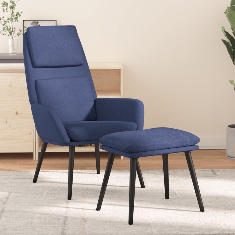 vidaXL Relaxsessel mit Hocker Blau Stoff vidaXL Relaxsessel mit Hocker Blau Stoff