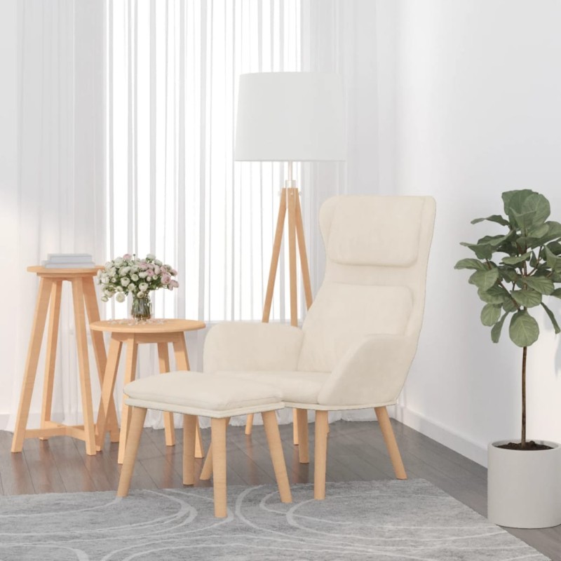 vidaXL Relaxsessel mit Hocker Cremeweiß Samt vidaXL Relaxsessel mit Hocker Cremeweiß Samt