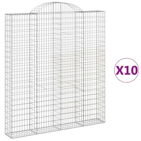 vidaXL Gabionen mit Hochbogen 10 Stk 200x30x220/240cm Verzinktes Eisen