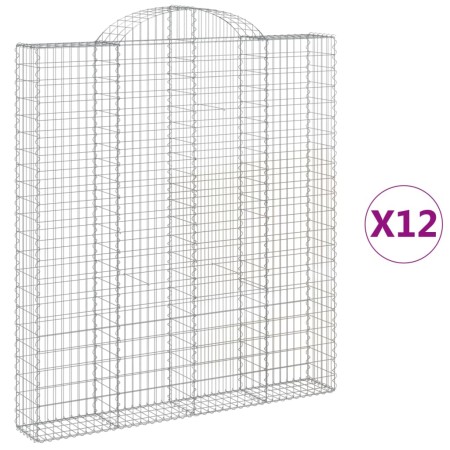 vidaXL Gabionen mit Hochbogen 12 Stk 200x30x220/240cm Verzinktes Eisen