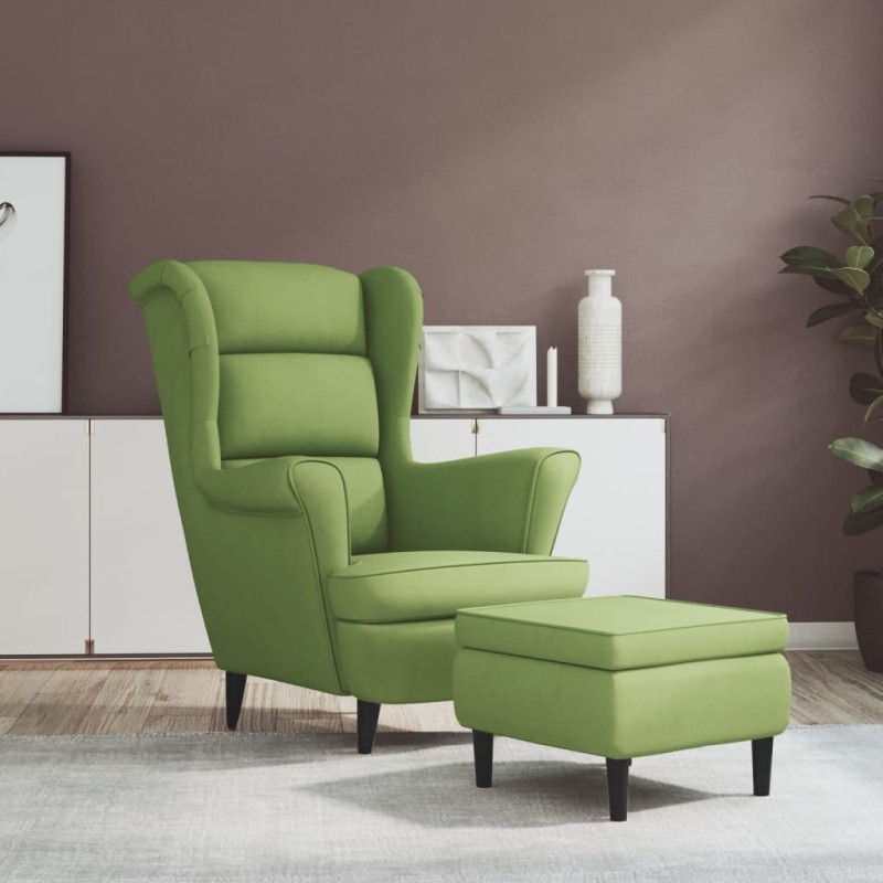 vidaXL Ohrensessel mit Hocker Hellgrün Samt vidaXL Ohrensessel mit Hocker Hellgrün Samt