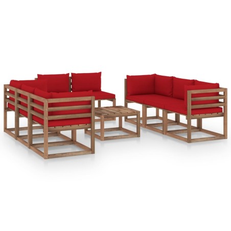 9-tlg. Garten-Lounge-Set mit Kissen Rot